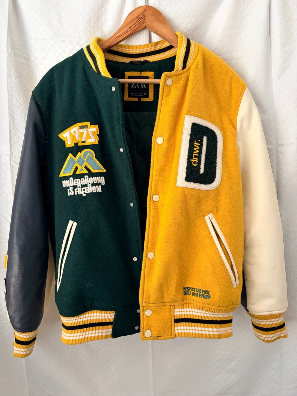 Zara Colorblock Bomber Jacket in Yellow, Green & Cream